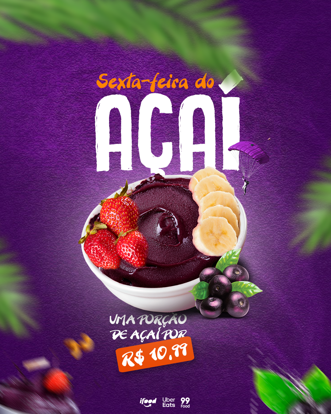 Flyer promocional profissional de açaí