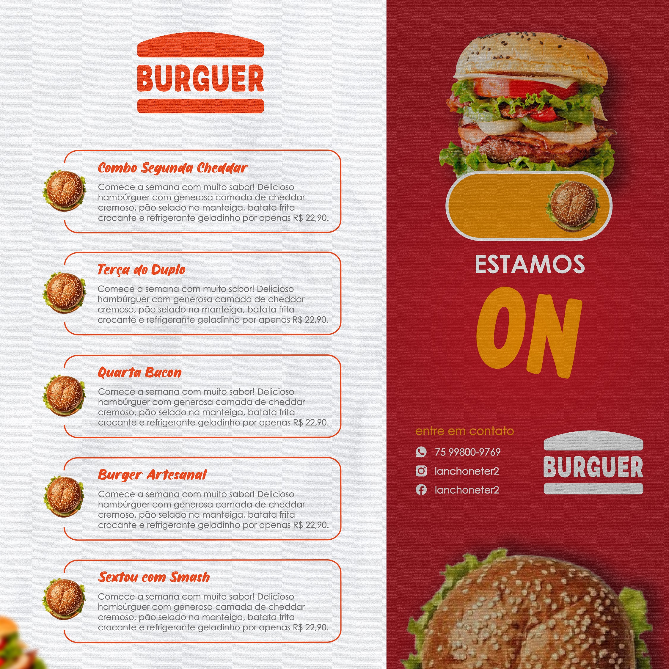 Arte profissional de ofertas semanais para lanchonete