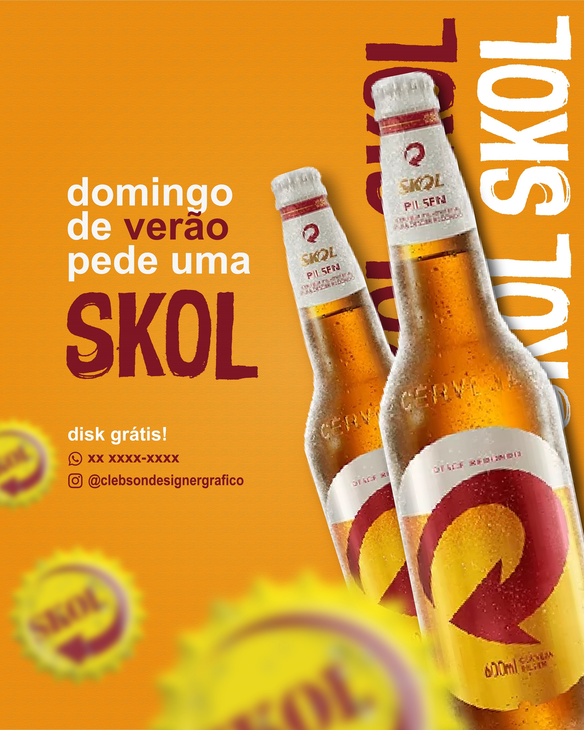 Design de post para bar Skol e panfletos digitais