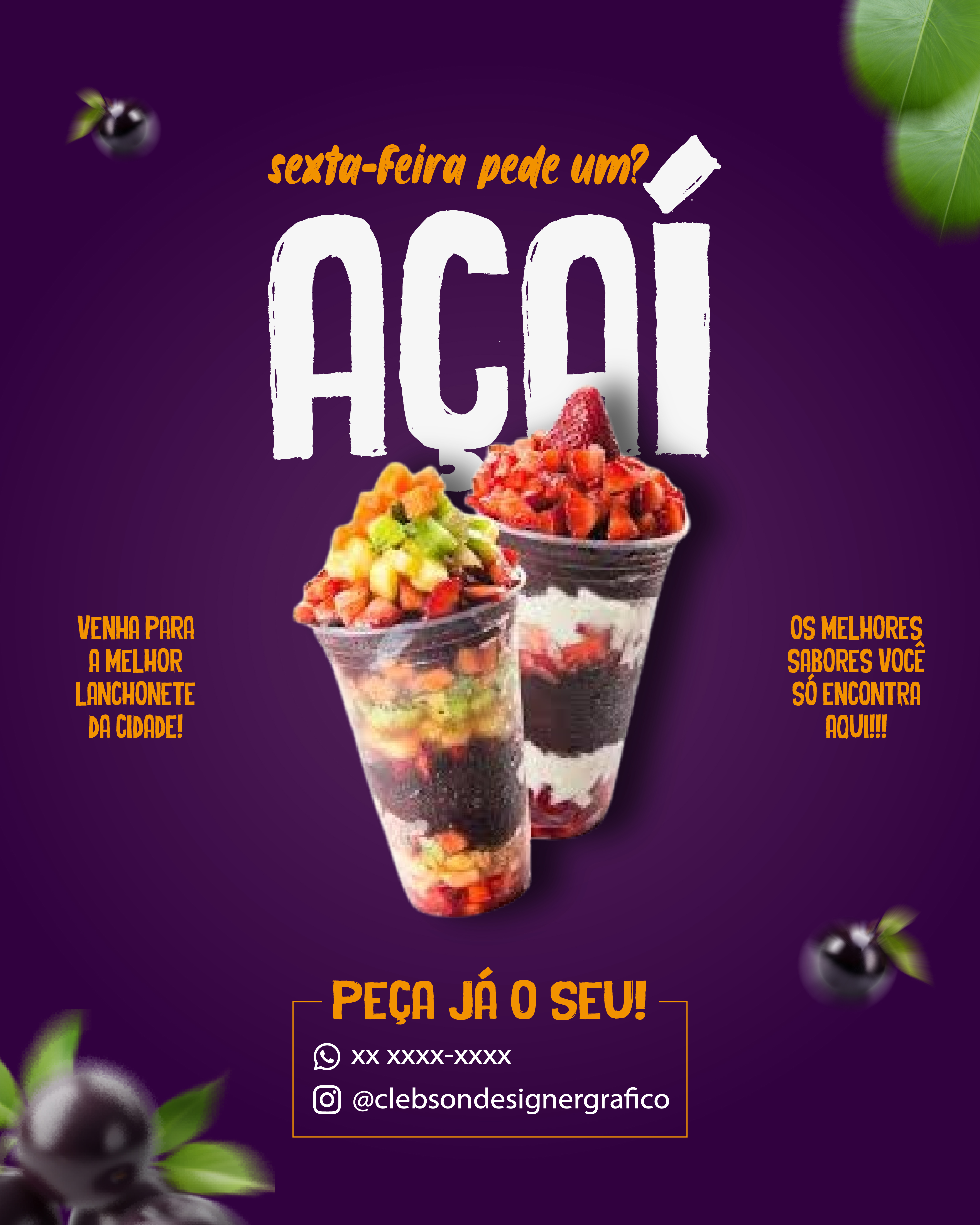Design de post para açaí focado em engajamento e identidade visual